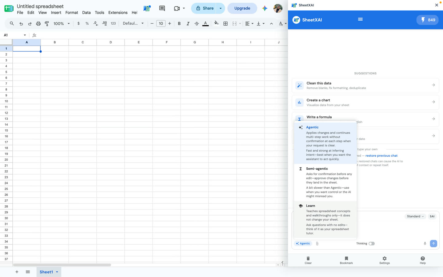 The walkthrough introduces the Agentic, Semi-agentic, and Learn chat modes.