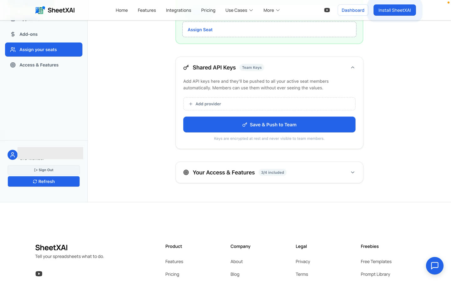 Shared API-key controls in the LTD Manager; the account identity is masked.