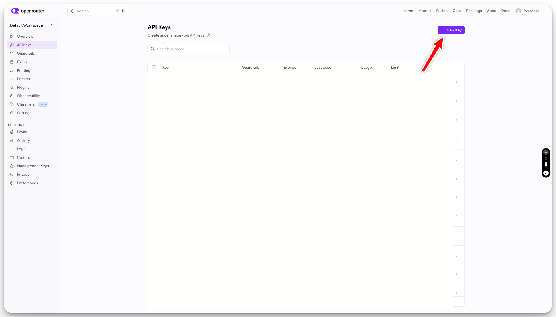 Click New Key